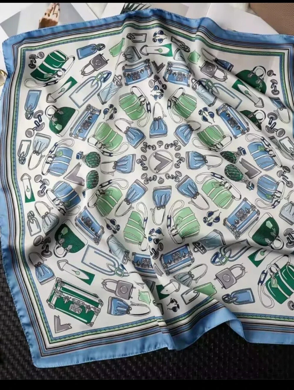 Silk-feel  Blue & Green Women Scarf , Head Scarf , Neck Scarf
